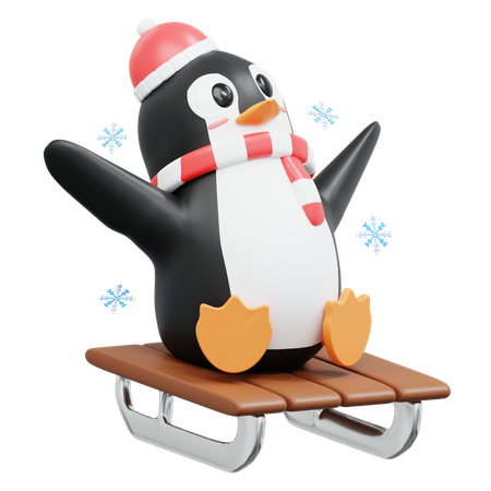 Luge d'équitation de pingouin mignon  3D Illustration