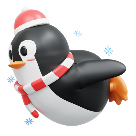 Pose de glisse de pingouin mignon  3D Illustration