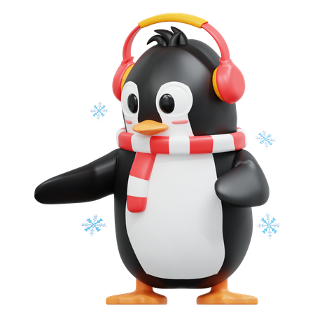 Pingouin mignon pointant vers la droite  3D Illustration