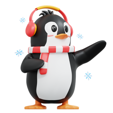 Pingouin mignon pointant vers la gauche  3D Illustration