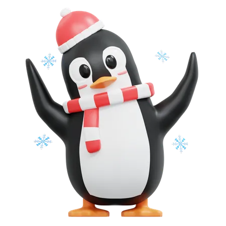 Pingouin mignon portant un bonnet  3D Illustration