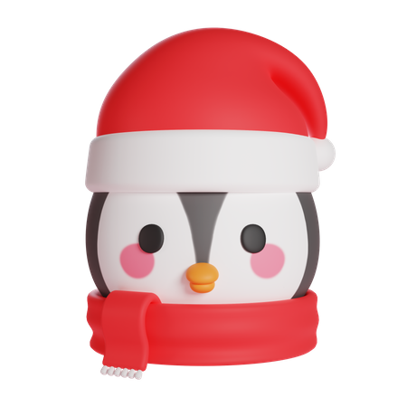 Pingouin mignon portant un chapeau et une écharpe de Noël  3D Icon