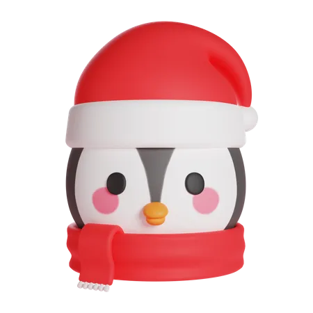 Pingouin mignon portant un chapeau et une écharpe de Noël  3D Icon