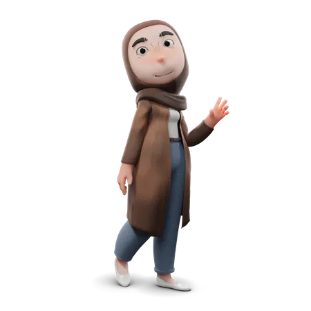 Jolie pose de salutation pour fille hijab  3D Illustration