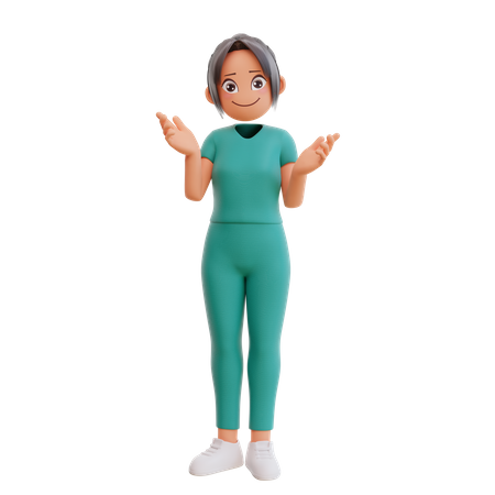 Infirmière mignonne donnant une pose souriante  3D Illustration