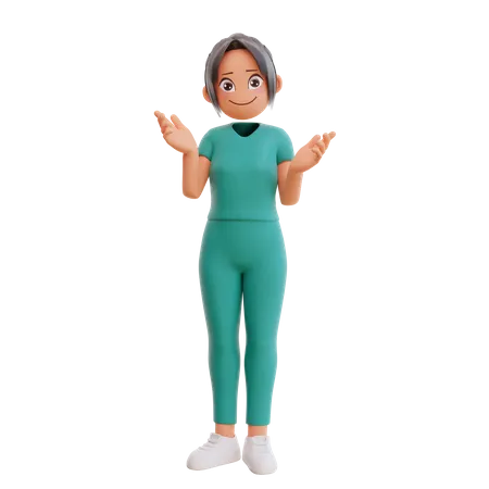 Infirmière mignonne donnant une pose souriante  3D Illustration