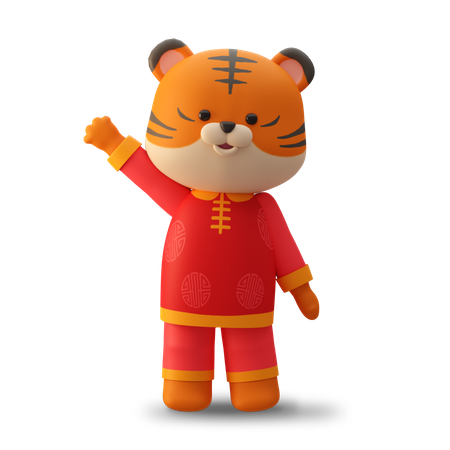 Jolie mascotte chinoise de tigre disant bonjour  3D Illustration