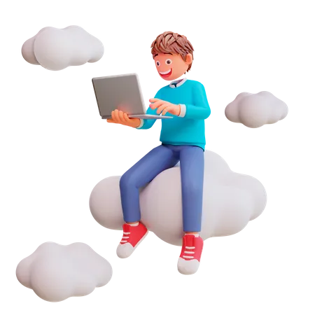 Joli garçon travaillant sur un ordinateur portable  3D Illustration