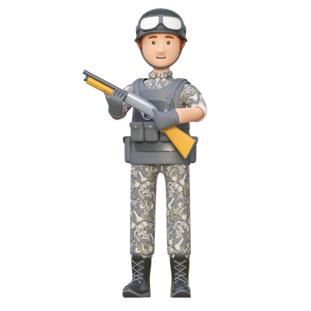 Militaire, tenue, fusil chasse  3D Illustration