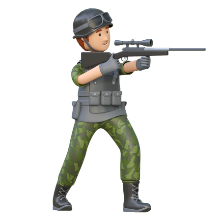 Militaire tenant un fusil de sniper  3D Icon