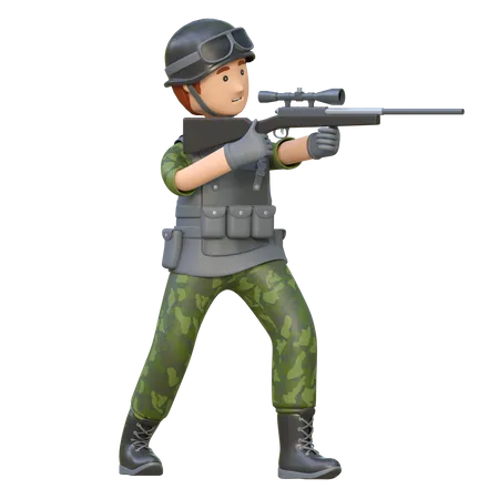 Militaire tenant un fusil de sniper  3D Illustration