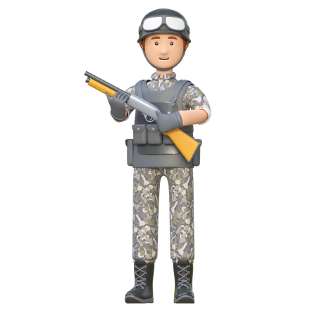 Militaire, tenue, fusil chasse  3D Illustration