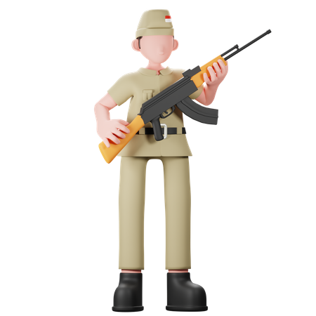 Militar indonesio con pistola  3D Illustration