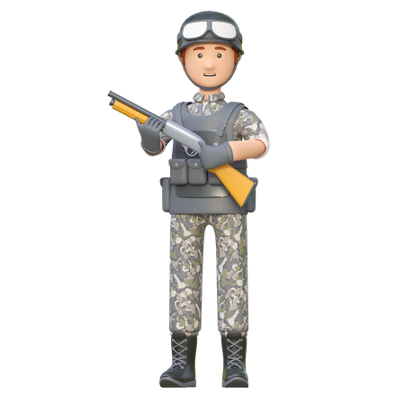 Militar segurando espingarda  3D Illustration