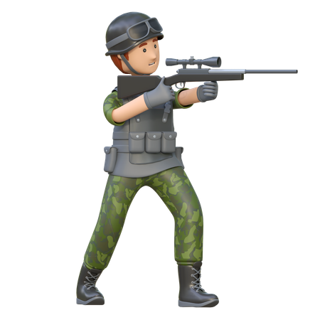 Militar segurando rifle de atirador  3D Illustration
