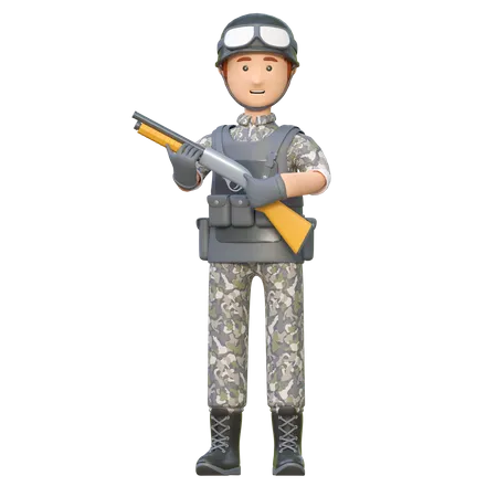 Military man holding shotgun  3D Illustration