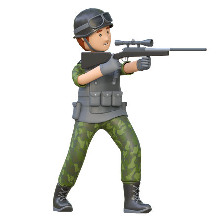 Military man Holding Sniper Riffle  3D Illustration