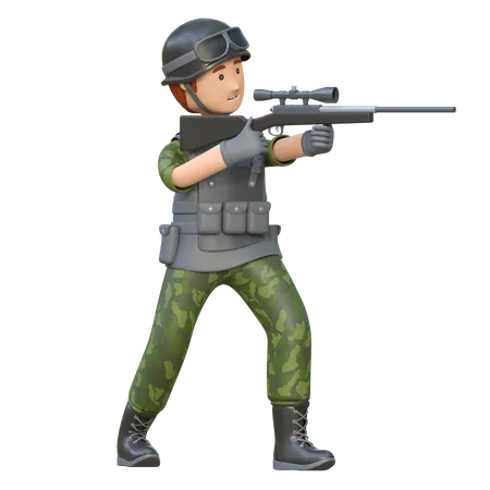 Military man Holding Sniper Riffle  3D Illustration