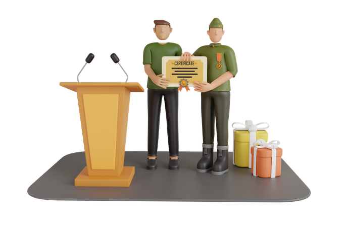 Military Officer Receiving Certificate  3D Illustration