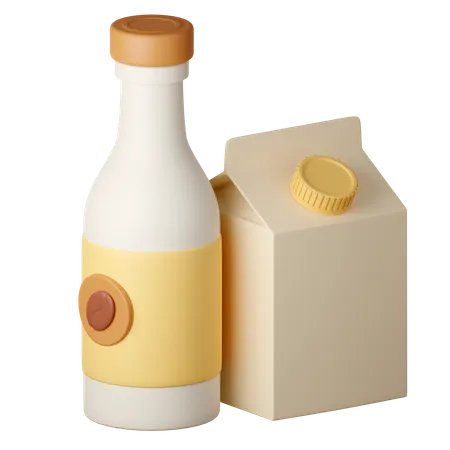 3 D A Carton Coffee Milk Latte And A Bottle Of Coffee Milk Cartoon Style Isolated On A White Background 3 D Illustration 3D Icon