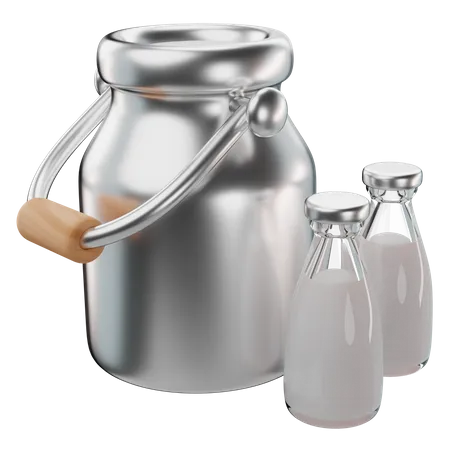 Adorable 3 D Rendering Of A Milk Tank And Milk Bottles Icon 3D Icon