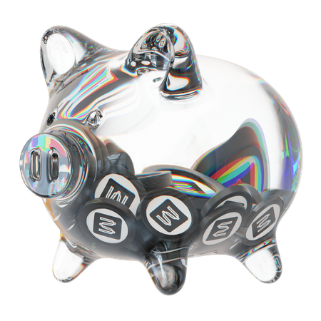 Mina Clear Glass Piggy Bank With Decreasing Piles Of Crypto Coins  3D Icon