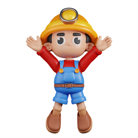 Miner Doing Jumping Celebration  3D Illustration