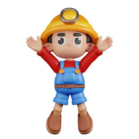 Miner Doing Jumping Celebration  3D Illustration