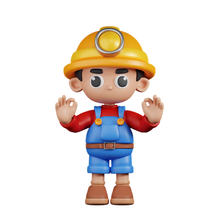 Miner Giving Ok Hand Gesture  3D Illustration