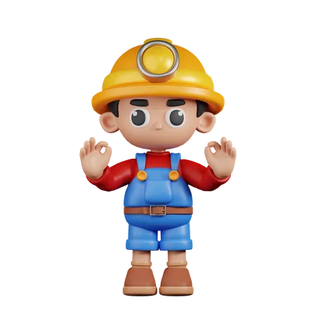 Miner Giving Ok Hand Gesture  3D Illustration