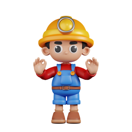 Miner Giving Ok Hand Gesture  3D Illustration