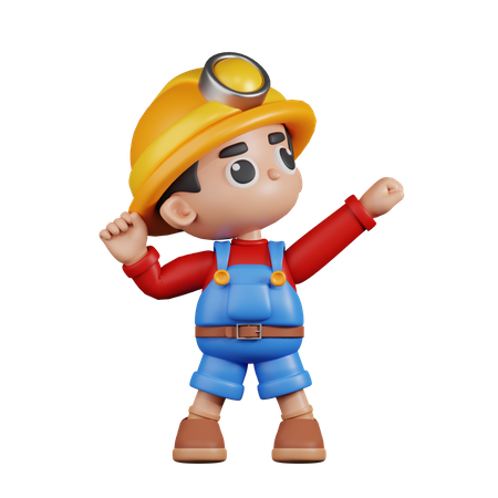 Miner Looking Victorious  3D Illustration