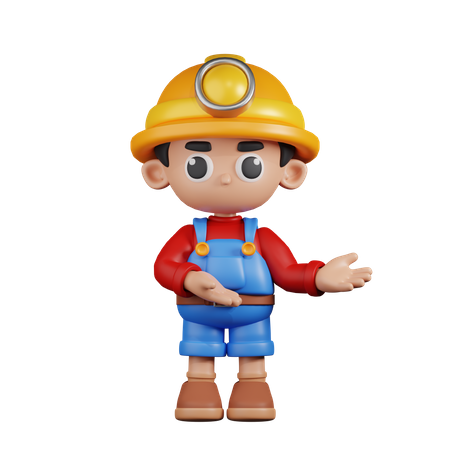 Miner Pointing To Something  3D Illustration