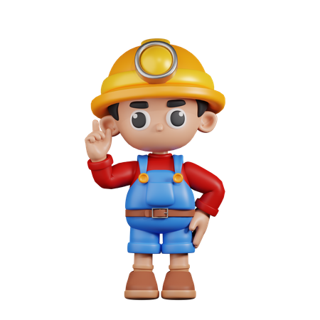 Miner Pointing Up  3D Illustration