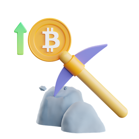 Minería de Bitcoin con pico  3D Illustration