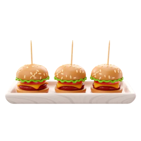 3 D Birthday Icon Mini Burgers Ready To Be Served 3D Icon