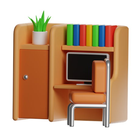 Miniature Study Desk With Shelves  3D Icon