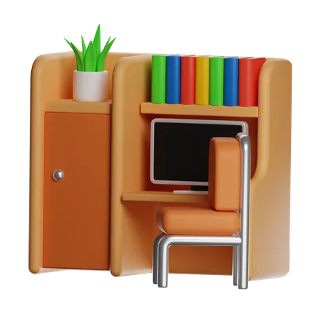Miniature Study Desk With Shelves  3D Icon