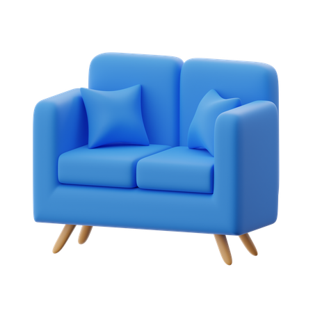 Minimalist Blue Couch  3D Icon