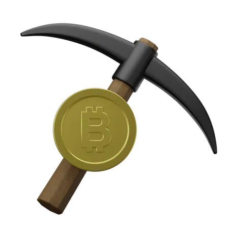 Mining Pick with Bitcoin  3D Illustration