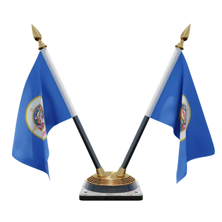 Minnesota Double Desk Flag Stand  3D Flag