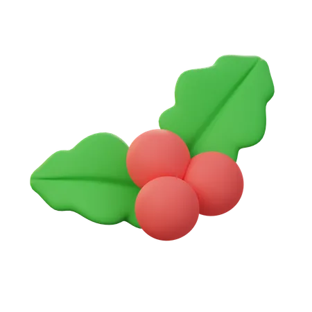 Holly Fruit And 3 D Leaves Christmas Decoration Elements 3D Icon