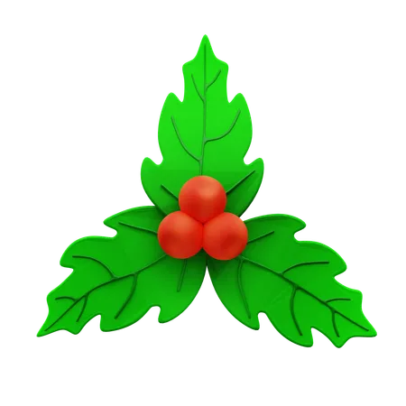 3 D Illustration Christmas Holly Three Leaves 3D Icon