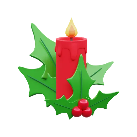 Mistletoe And Candle  3D Illustration