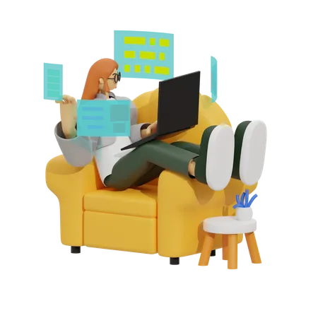 Mit lässigem Tempo zum Erfolg: Die Kunst, vom Sofa aus zu arbeiten  3D Illustration