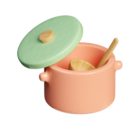 木のスプーンと混ぜる鍋  3D Icon