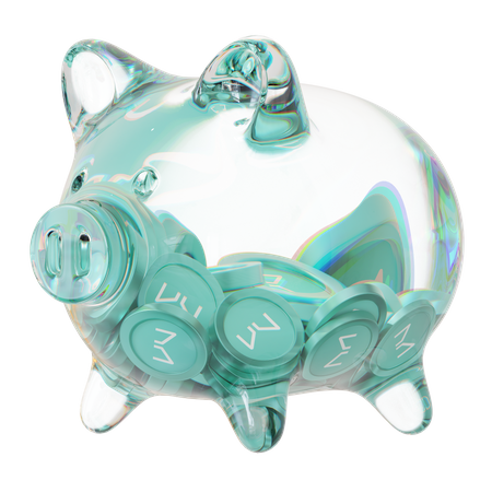 Mkr Clear Glass Piggy Bank With Decreasing Piles Of Crypto Coins  3D Icon