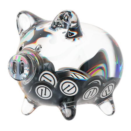 Mob Clear Glass Piggy Bank With Decreasing Piles Of Crypto Coins  3D Icon