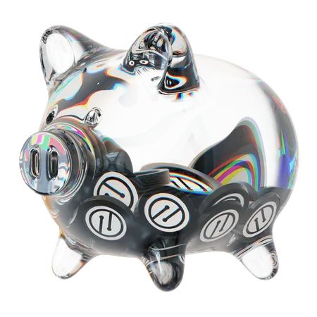 Mob-Sparschwein aus klarem Glas mit abnehmendem Stapel an Kryptomünzen  3D Icon