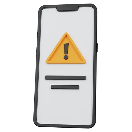 3 D Rendering Black Smartphone With Yellow Warning Icon Sign Isolated 3D Icon